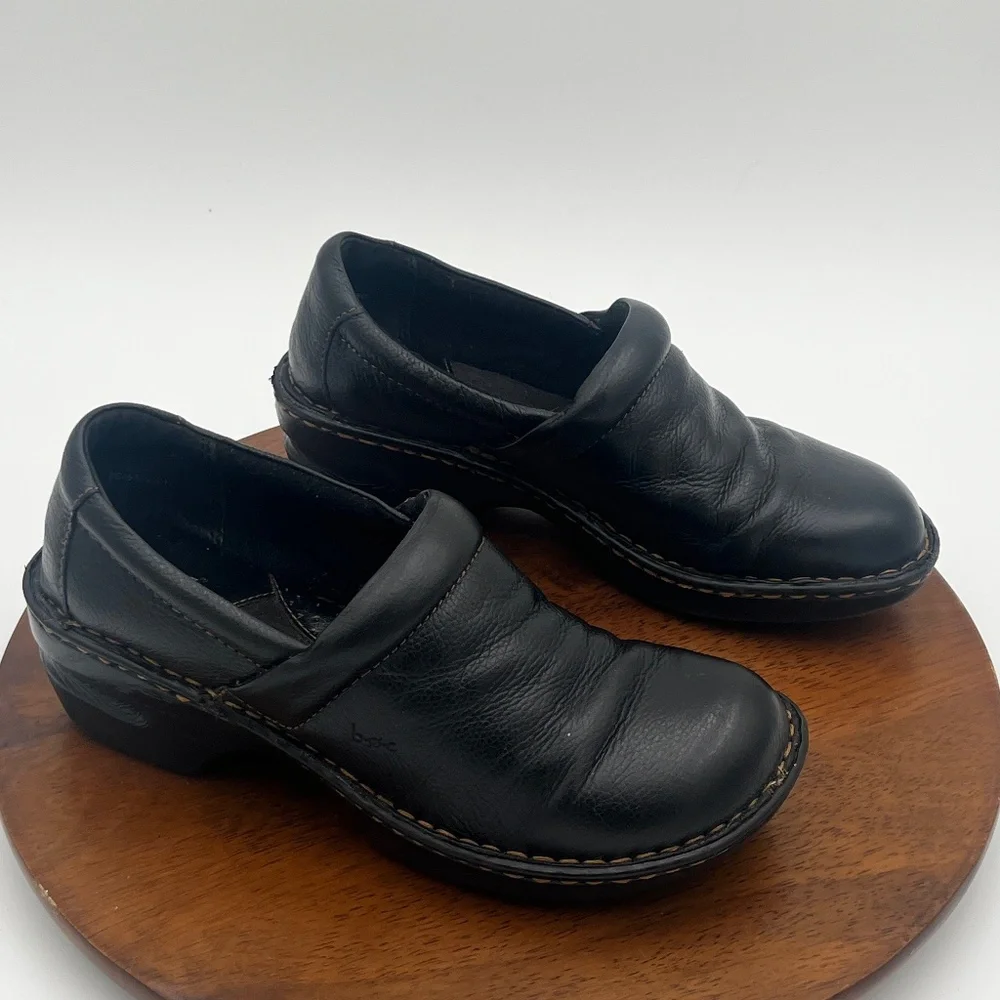 Born Concept Black Leather Slip-On Casual Loafer Clog Block Heel Women’s Sz 8M/W - Picture 1 of 10